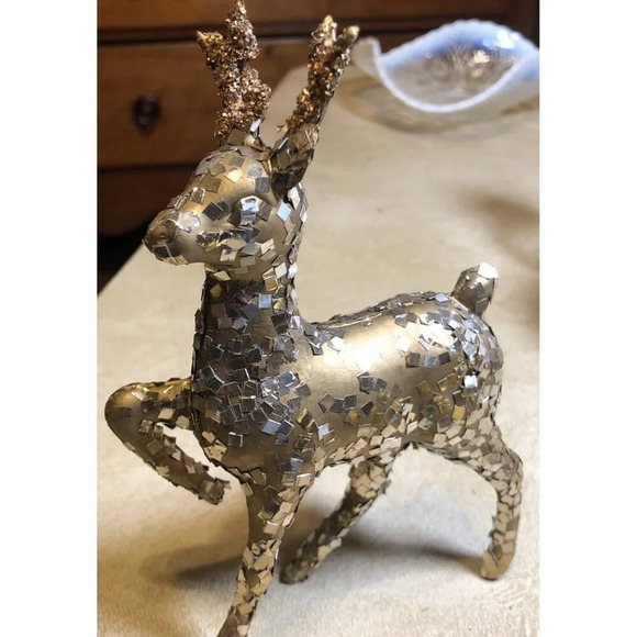Vtg Hard Plastic Reindeer Gold Golden 6.5"  Prancing Leg Textured Christmas - Picture 1 of 4